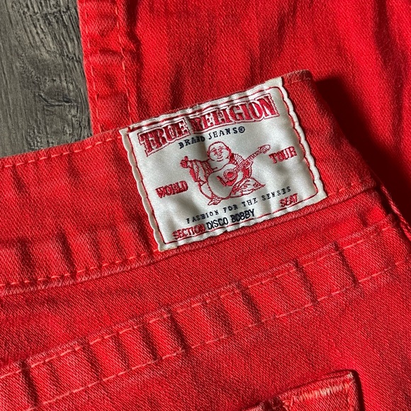 Early 2000s Y2K True Religion Red Jean Bell Bottoms, Made in the USA, Size 32 - Picture 7 of 7